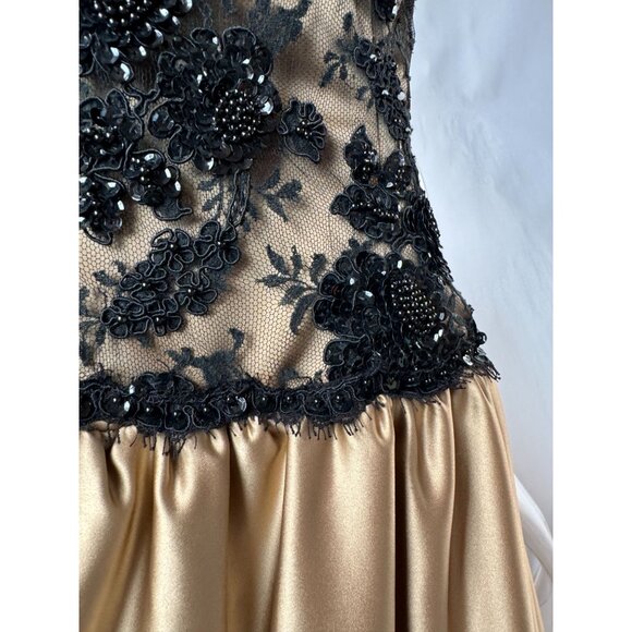 Robert Legere Black & Gold Evening Gown With Floral Sequin and Lace Bodice Sz Sm - Picture 8 of 15
